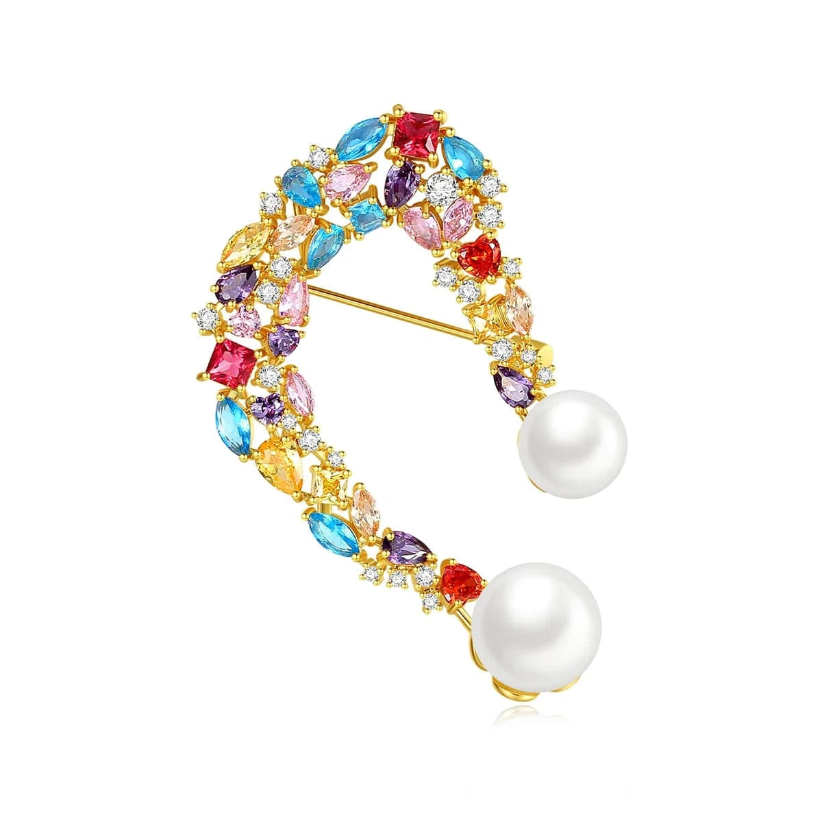 X19080908 / Gold Plated LUOTEEMI Glass Beads Rainbow Color Brass Brooches Broche Femme Initial Metal Alloy Brooch