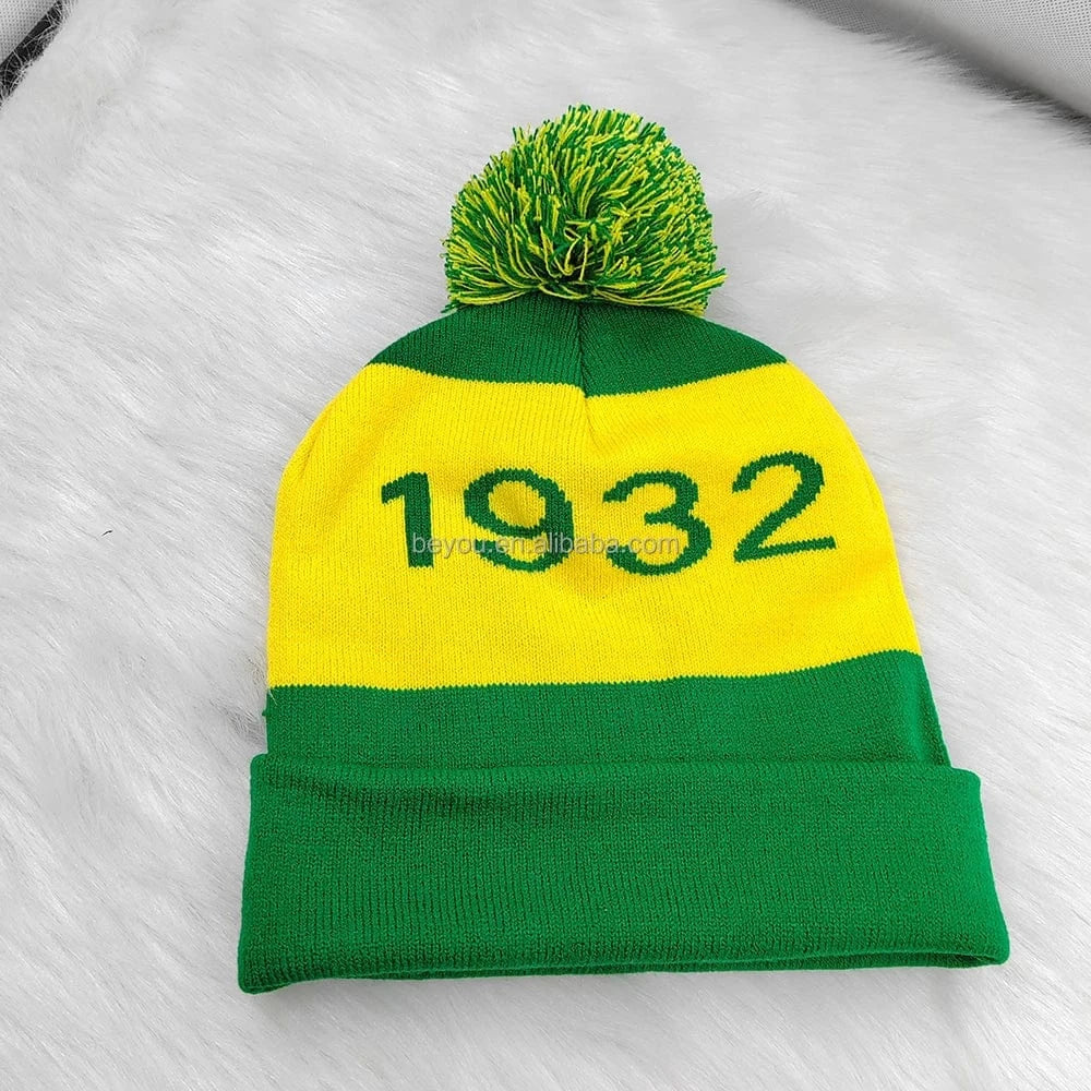 xhp Customized Logo Chi Eta Phi Sorority Greek Symbol Knitting Wool Winter Scarves Hat Set XHP Green Yellow Scarf Hat Set