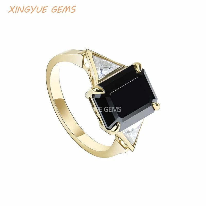Xingyue 18K moissanite jewelry black moisssanite emerald shape lady's Moissanite Rings