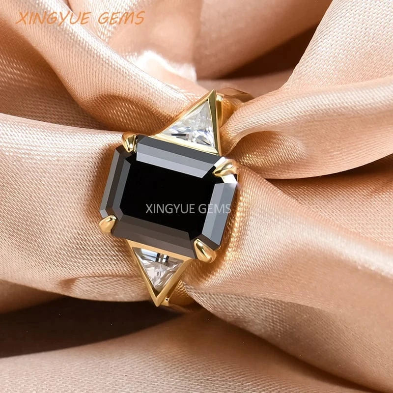 Xingyue 18K moissanite jewelry black moisssanite emerald shape lady's Moissanite Rings