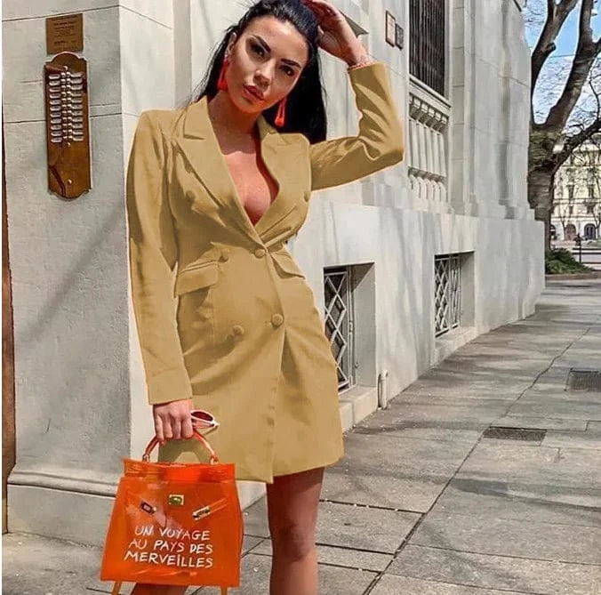 XL / 3 2024 New Ladies Autumn Solid Color Slim Double Breasted Long Sleeve Lapel Suit jacket women's Blazer Tops