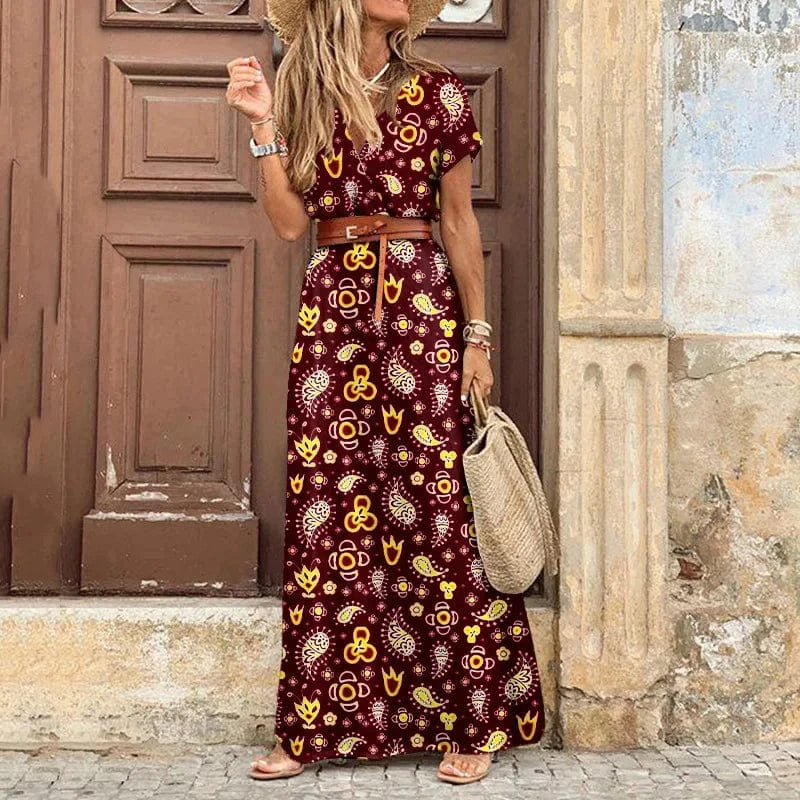 XL / 3 2024 Spring and Summer Explosion Bohemian Printed V-Neck Floral Dress Seaside Beach Vacation Dresses