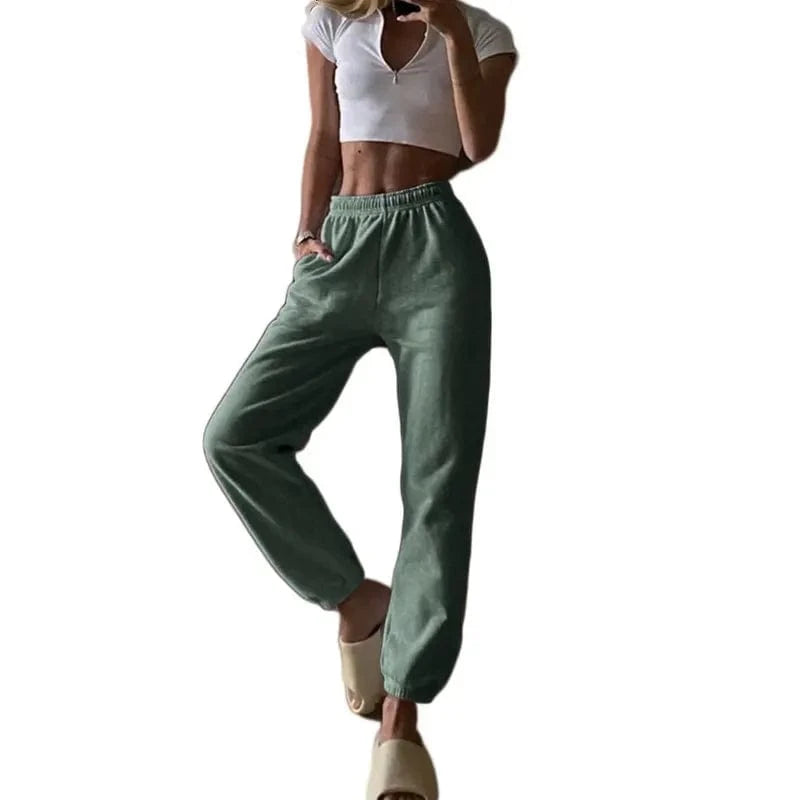 XL / Army Green Autumn Winter Cotton Tracksuit Pants Women's Casual Loose High Waist Solid Loose Soft Running Jogger Harem Pant Sweatpants