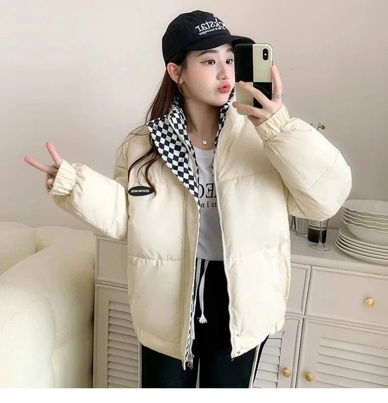 XL / Beige Splicing  Hooded  Cotton Coat Female Fashion Casual Loose Jacket Women Winter 2022 New Zipper Clothing
