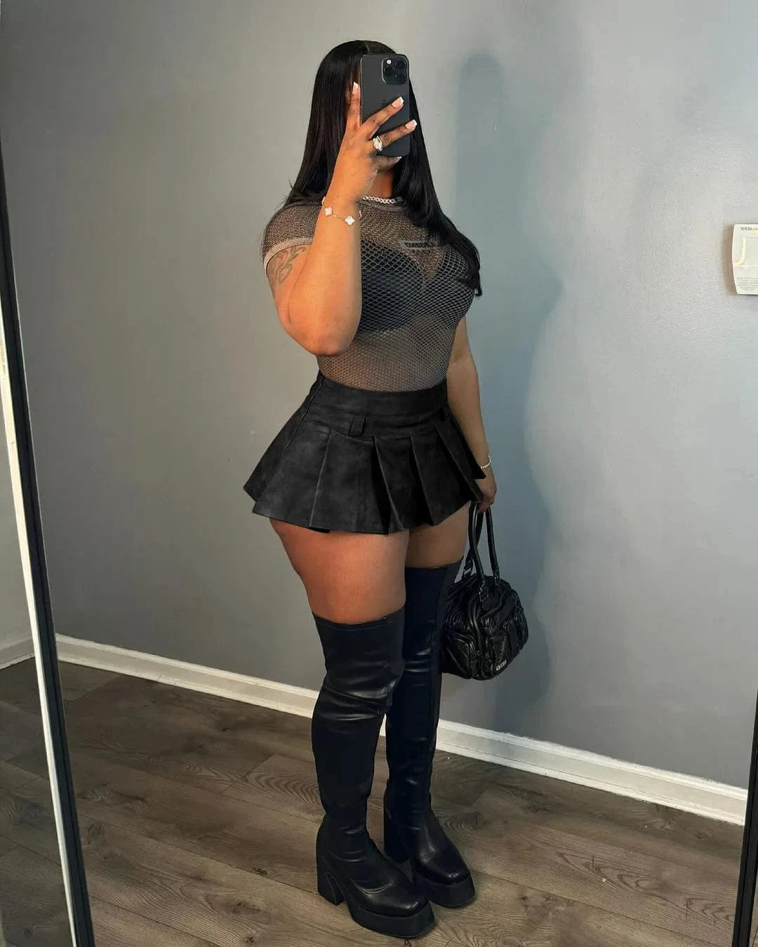 XL / Black 2024 New arrivals S-2XL fashion trendy boutique pu leather pleated mini womens skirts