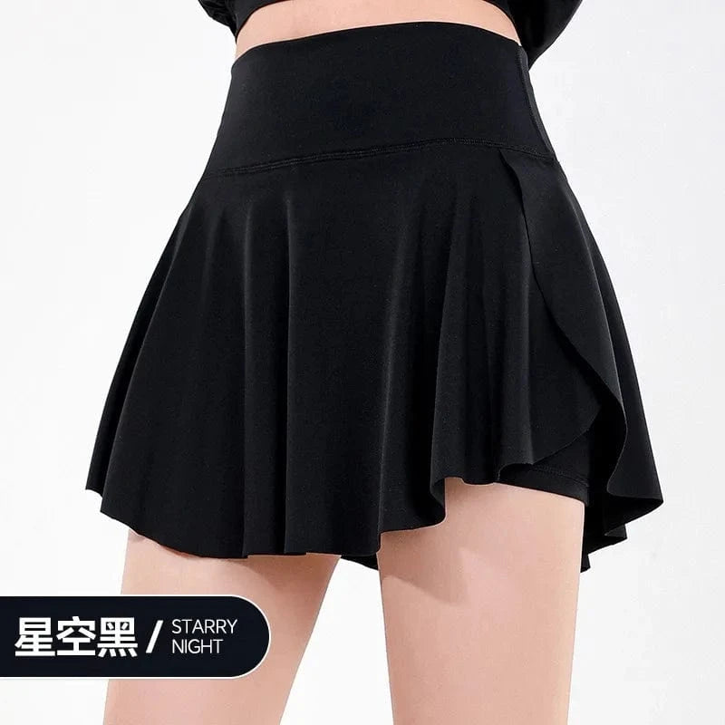 XL / Black 2024 Women's sports skirt anti exposure outdoor badminton tennis skirt pleat splicing two high waist yoga culottes quick dry