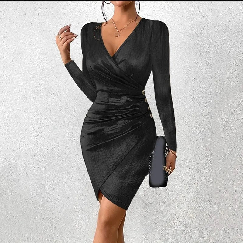 XL / Black Party Dresses for Women 2024 Sexy V Neck Long Sleeve Dress High Waist Party Mini Vestidos Elegant