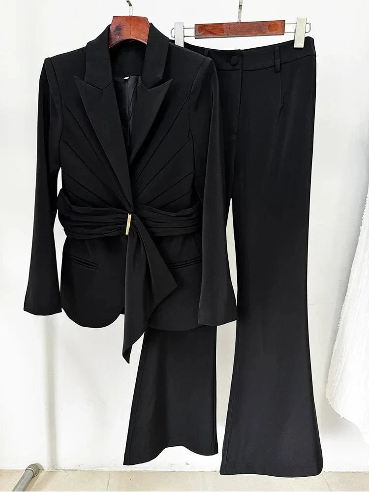 XL / Black SR2317 High Quality New Styles Designer Set Celebrity Women Two Piece Set Women Clothing Belt With Ribbon