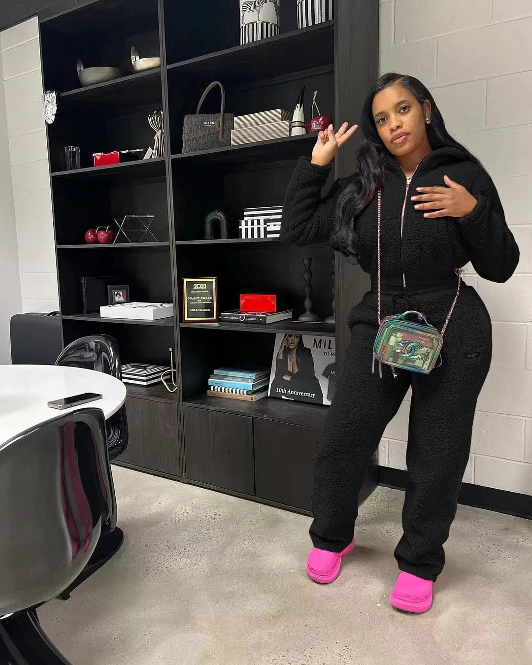 XL / Black Warm Thick Fleece Jogger Set Women Woman Winter Fleece Sweat Suit Fuzzy Lounge Wear 2 PC Set