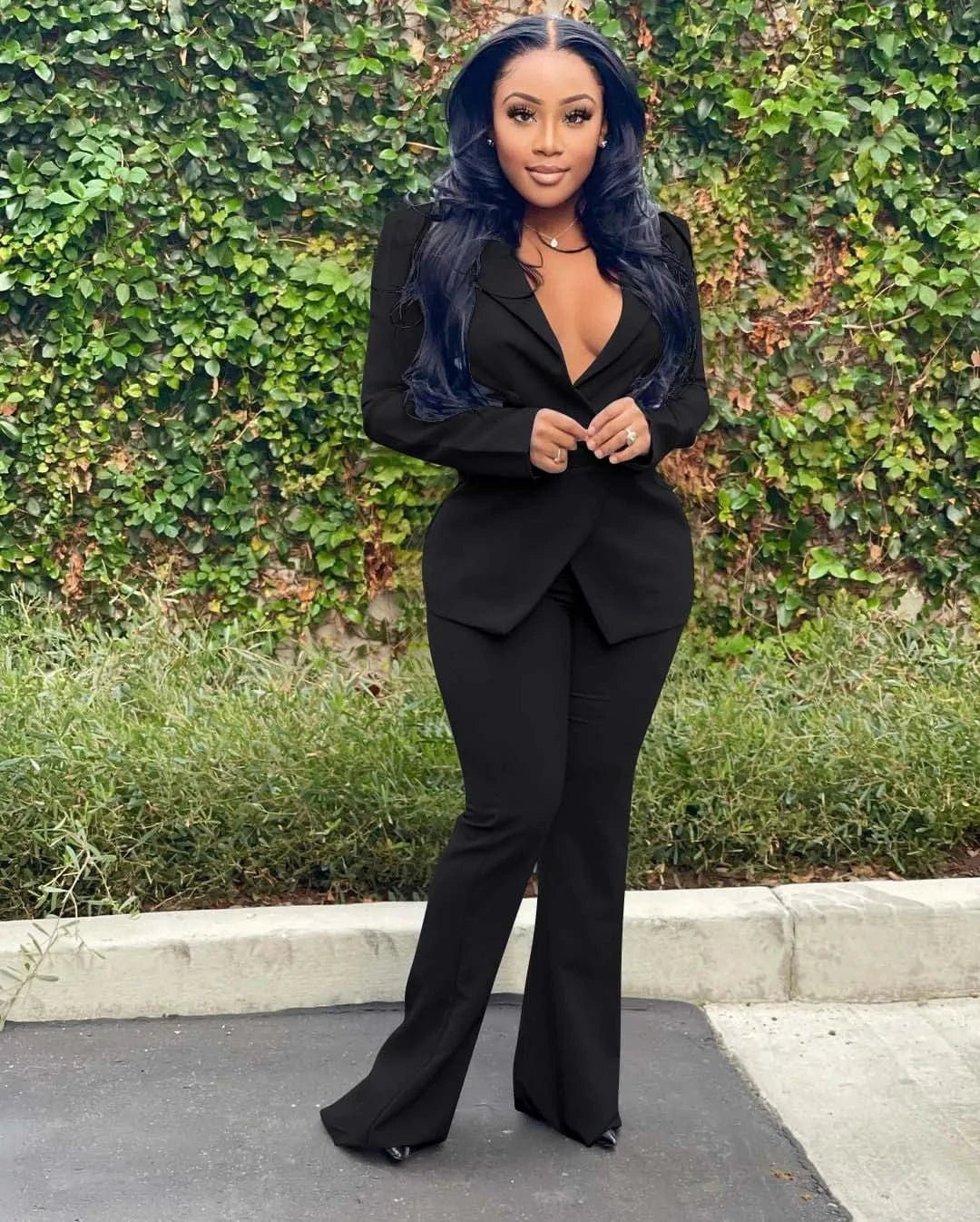 XL / Black Women Double Breasted Notched Blazer Office Ladies Suit Solid Color Slim Long Sleeve Jacket Suit Mujer