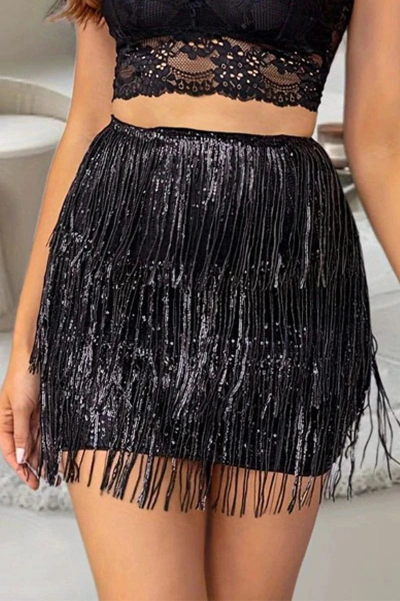 XL / Black Z189723 2024 new style women's summer nightclub sexy fashionable hip skirt sequin tassel skirt clothes women party dresses