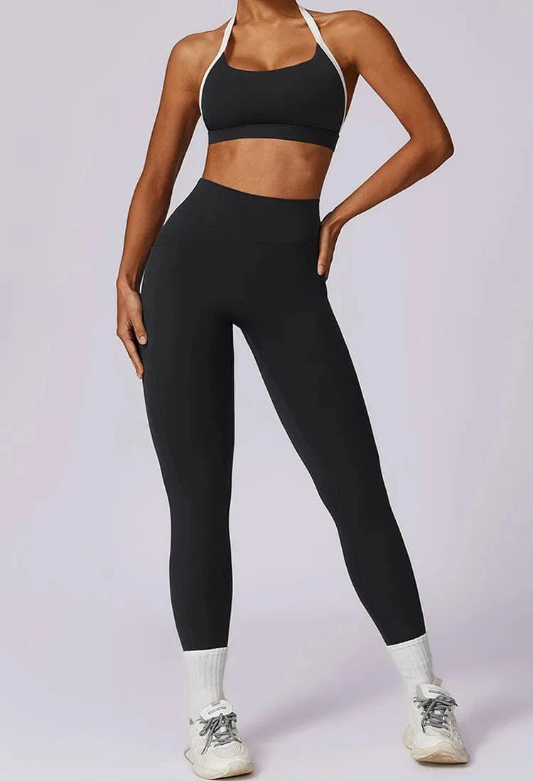 XL / Bra Black 2024 Custom Women's Workout sets Bra for women Backless High Waist Long-sleeved top Women sportswear Leggings 2 Pieces Yoga set