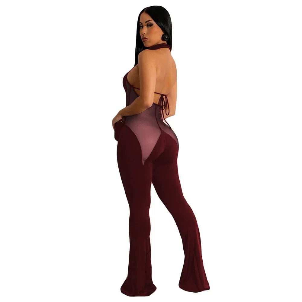XL / Burgundy Dropshipping Products 2023 Sexy Mesh Jumpsuit Women Clothing Backless One Piece Romper&Jumpsuits for Women