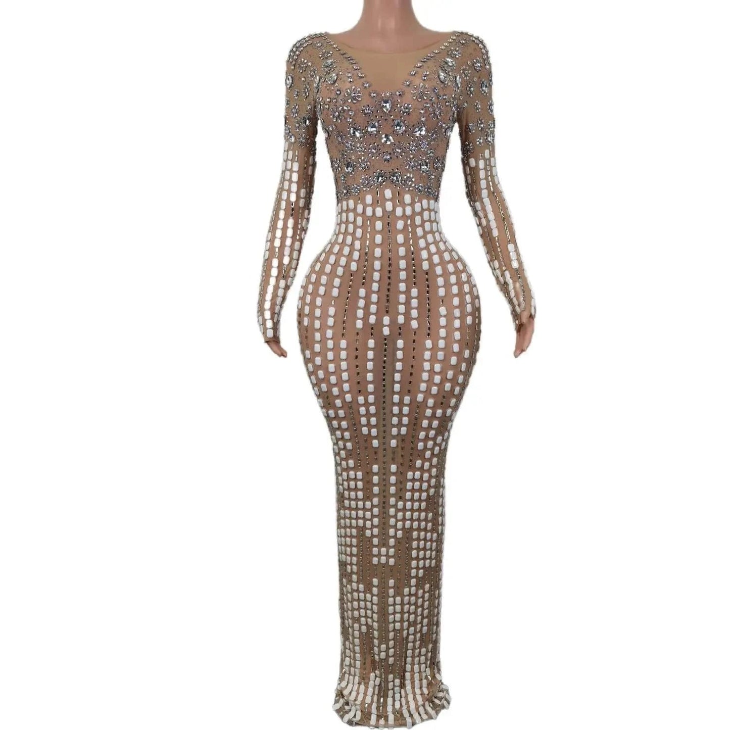 XL / Champagne Vestido Prom Gown Beading Diamond Banquet Cocktail Long Dress Ladies Club Outfits Women Dinner Sheath Dress Sexy Party Dress