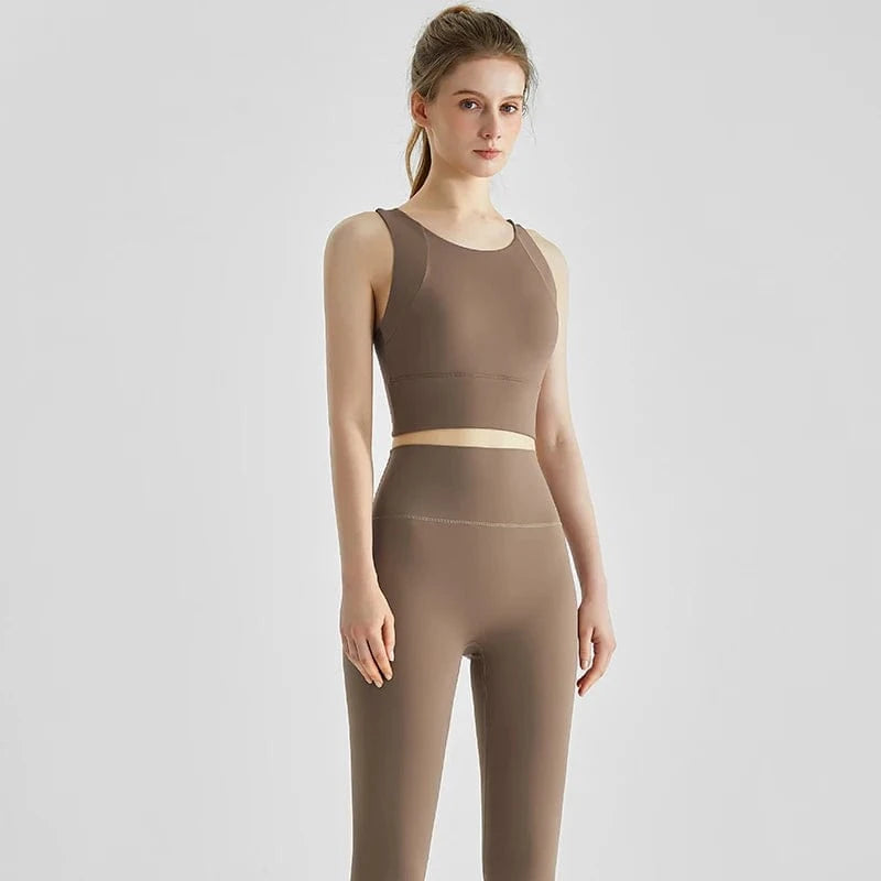 XL / Cocoa 2024 New Arrival High Quality 2 Piece Leggings Women Yoga Wear Sports Bra Gym Fitness Sets