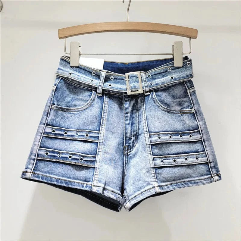 XL / Dark blue C0833 Retro design high waisted loose stretch casual sports denim shorts for women
