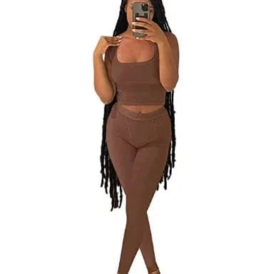 XL / dark brown Activewear ribbed outfits women's seamless scrunch butt leggings sets woman wholesale