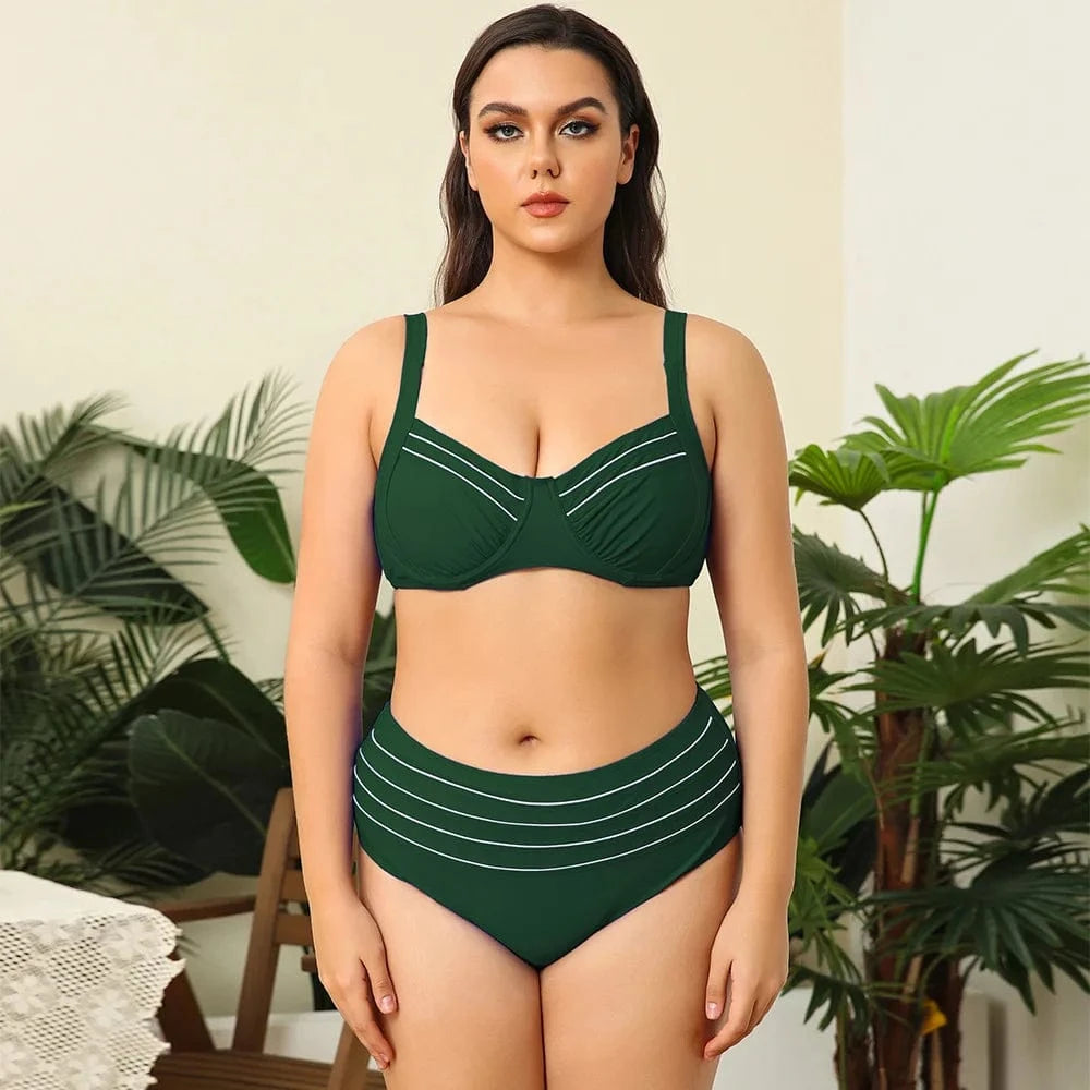 XL / dark green DAMOCHIC Wholesale Price Plus Size Swimwear Designer Custom Bathing Suits for Women Luxury Big Large Fat High Waist Bikini 2023