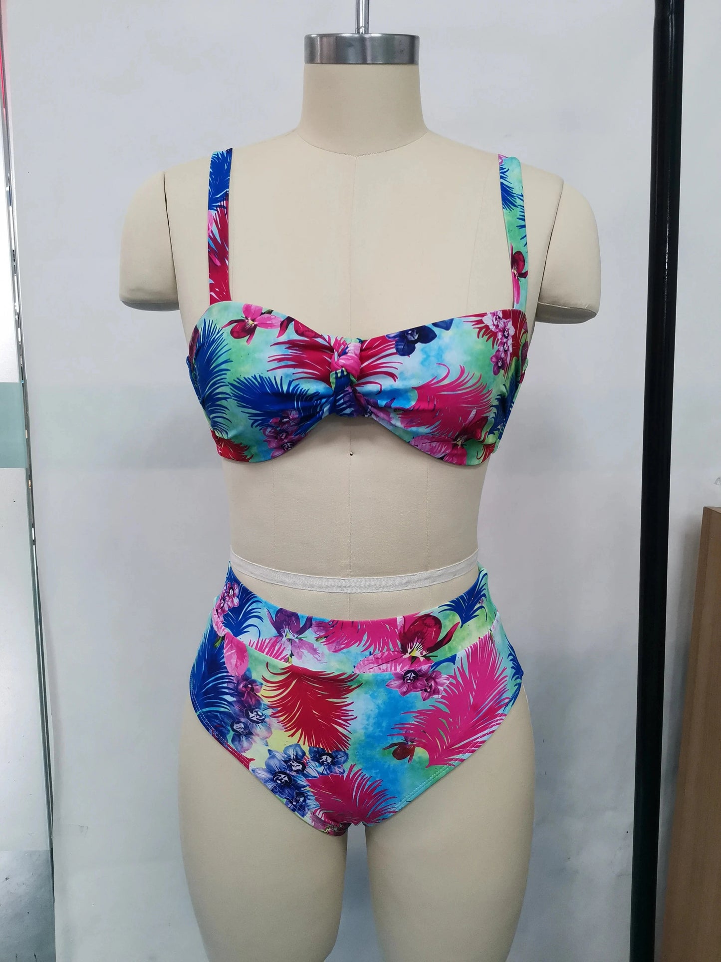 XL / flower Explosive Split Swimsuit New Solid Color Striped High Waist Sexy Bikini Set Woman Bikinis & Beachwear Swimwear 2024