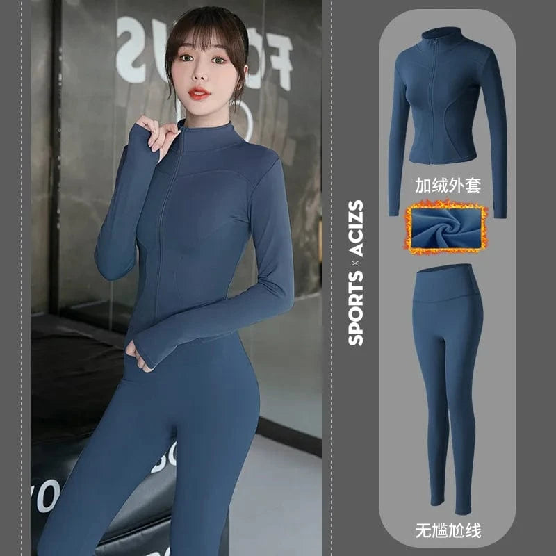 XL / Fragrant Whale Blue+Fragrant Whale Blue 2023 New Design Women's 2-Piece Active Wear Zip Tracksuit Slim Fit Jogger Nylon Spandex Sports Jacket Top Butt Lifting Plus Size