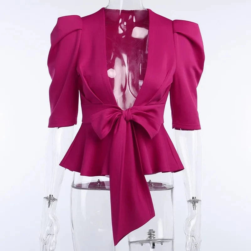 XL / Fuchsia 2024 Summer Fashion Office Satin V Neck Shirts Short Sleeve Elegant Casual Blouse For Women