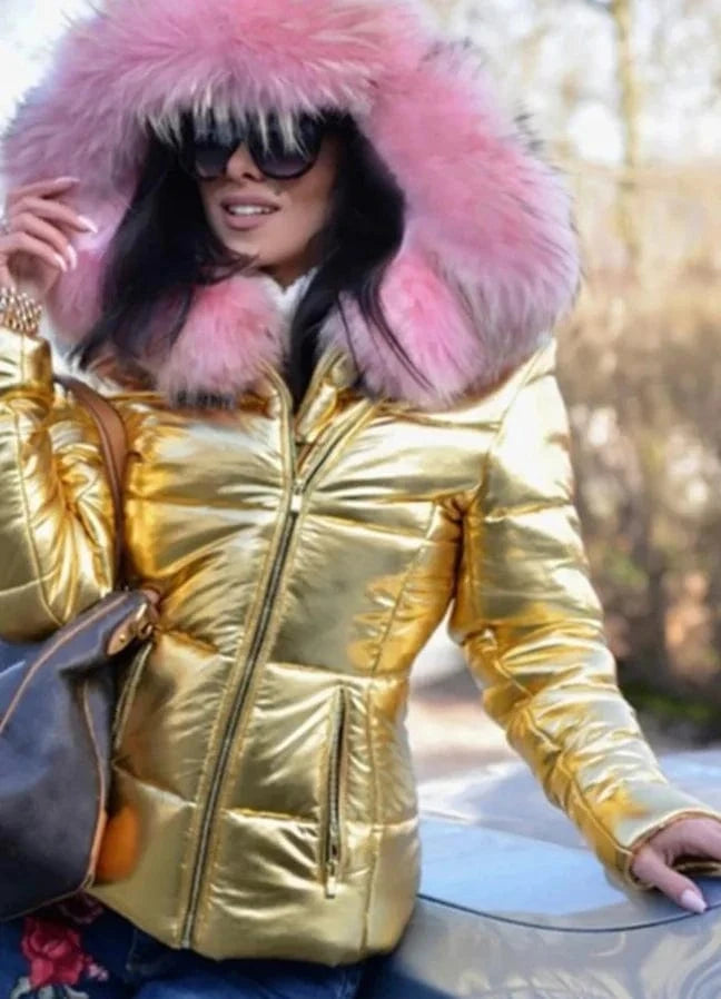 XL / Gold Liu Ming New Trending High Quality Winter Women Clothes Warm Windproof Fur Down Jacket Hooded Parkas Coat