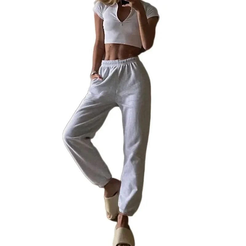 XL / Gray Autumn Winter Cotton Tracksuit Pants Women's Casual Loose High Waist Solid Loose Soft Running Jogger Harem Pant Sweatpants