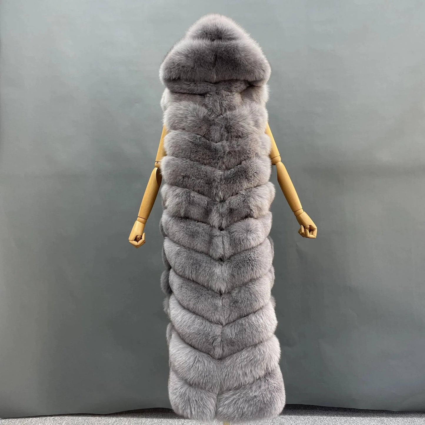 XL / Gray Women Fashion Comfortable Luxury Fox Fur Vest Long Loose Plus Size Ladies Hooded Plush Genuine Fox Fur Waistcoats