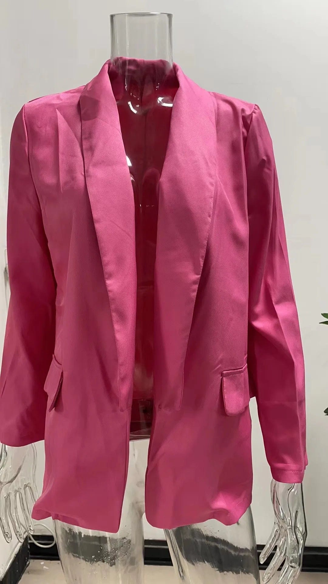 XL / Hot Pink New Women Office Lady Lapel Blazer Long Sleeve Slim Cardigan OL Solid Color Casual Suit Jacket