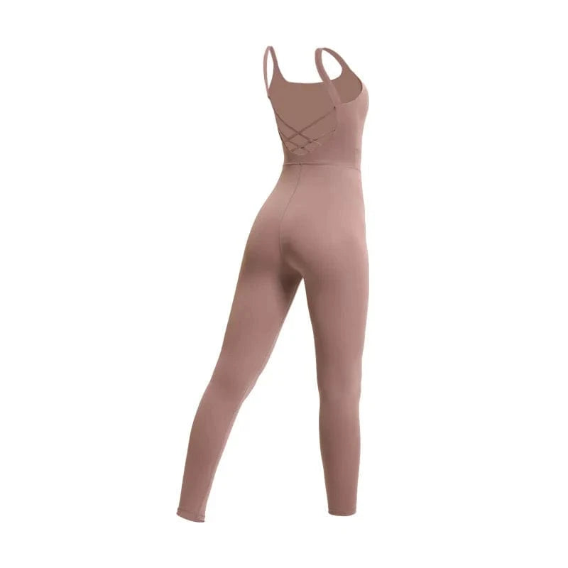 XL / khaki 2024 New Arrival Fashion Workout Bodycon Jumpsuits Sexy One Piece Yoga Fitness Jumpsuit For Women