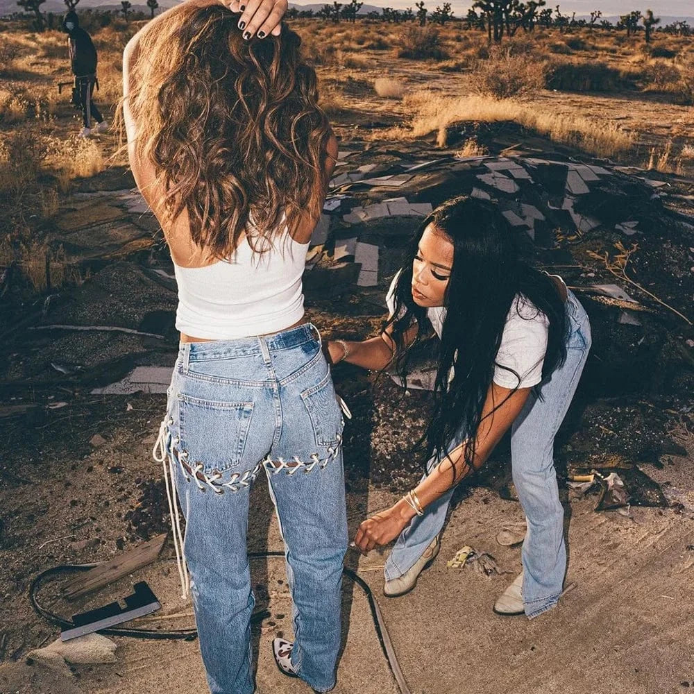 XL / Light Blue Popular Women's Jeans Denim Pants Trouser Ladies Lace up Jeans  Pants For Women Jeans  Women's Pants & Trousers