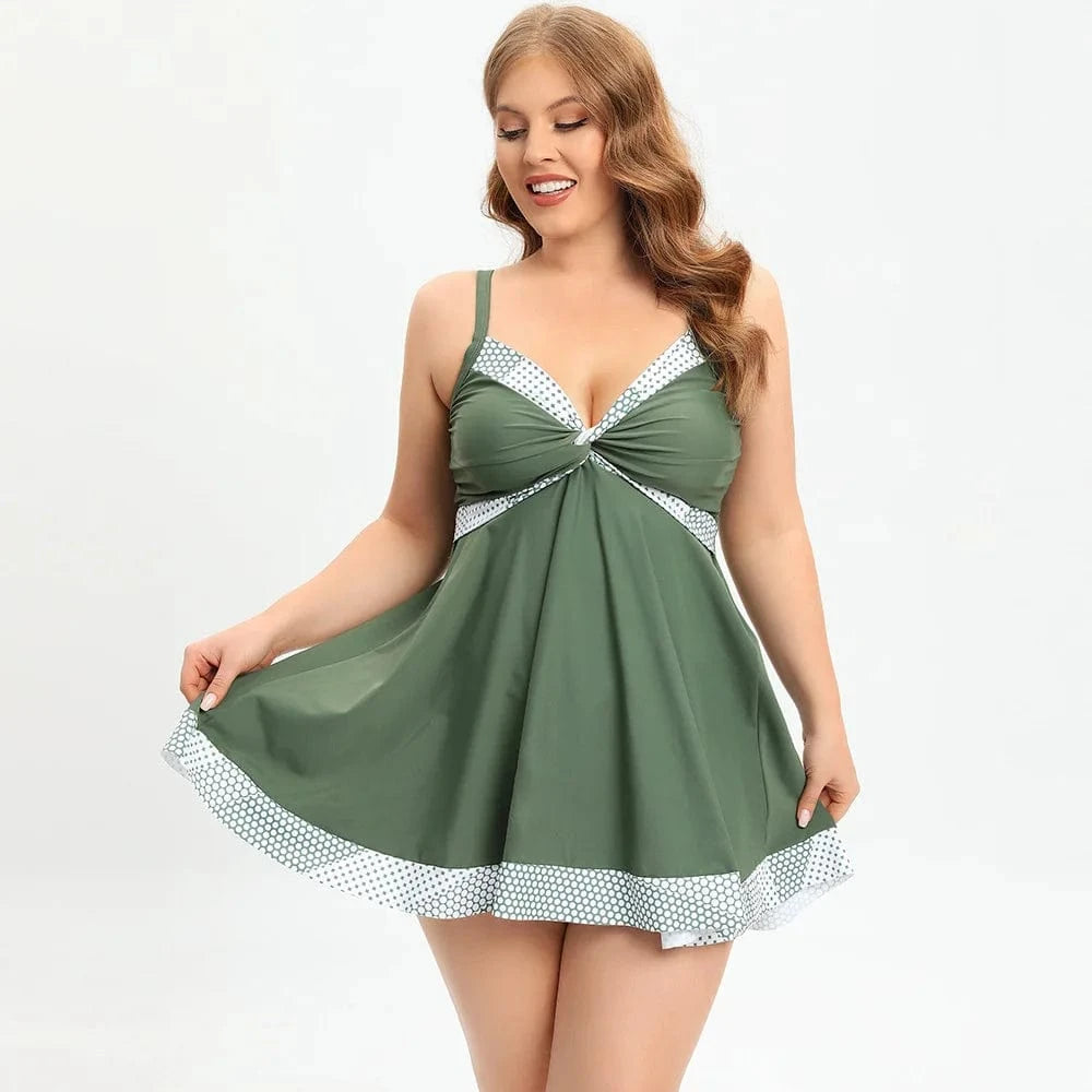 XL / Military green DAMOCHIC Wholesale 2023 new large size swimsuit Summer conservative skin thin twist briefs Tankinis Sets V-neck bathing suits