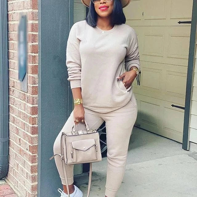 XL / Multi New 2024 Fall Autumn 2 Piece Long Sleeve Sport Casual Solid Colors Cotton Two Piece Pants Set Tracksuit Women Jogger Suit Sets