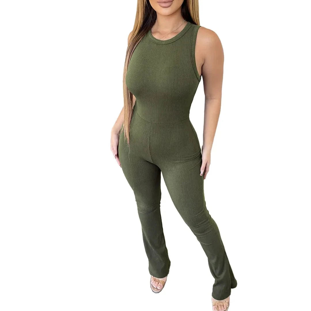 XL / olive green DAMOCHIC One Piece Zipper Skinny Women Club Wear Jumpsuit Sleeveless Modest Mujer Elegante Bodycon Ribbed Jumpsuit Women 2023