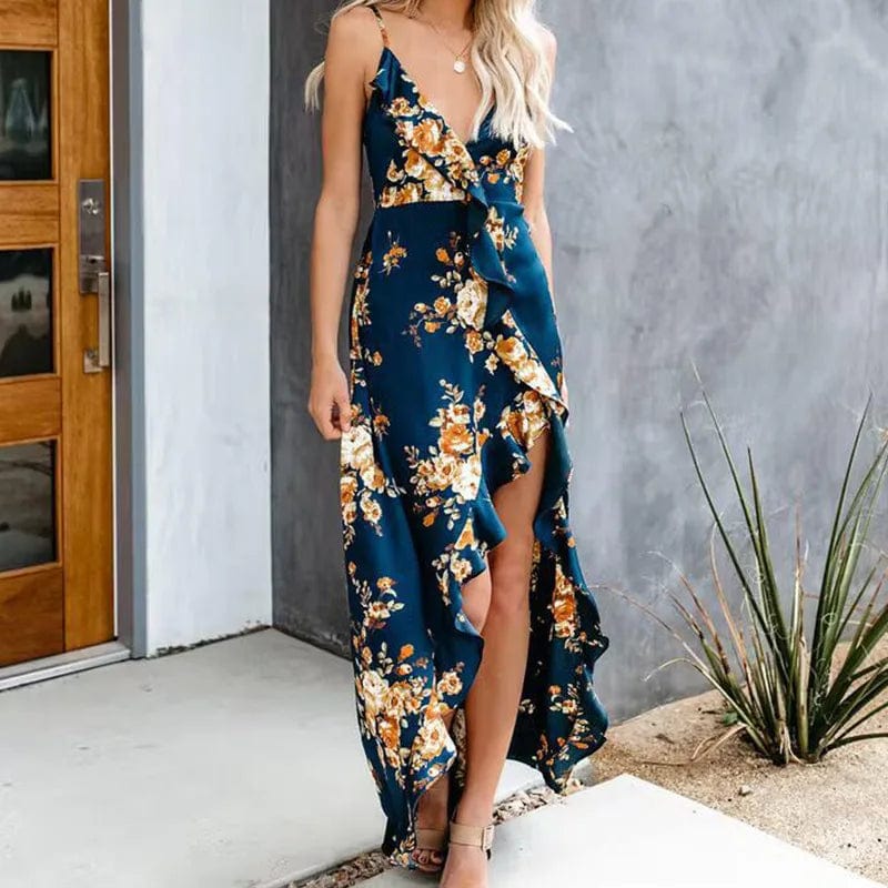 XL / Picture Color New Urban Fashion Sexy Print Slip Deep V Mid Length Dress Summer Clothes For Women Dress 2024