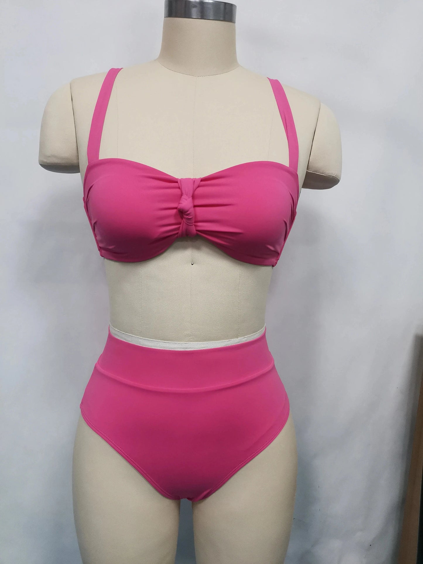 XL / Pink Explosive Split Swimsuit New Solid Color Striped High Waist Sexy Bikini Set Woman Bikinis & Beachwear Swimwear 2024