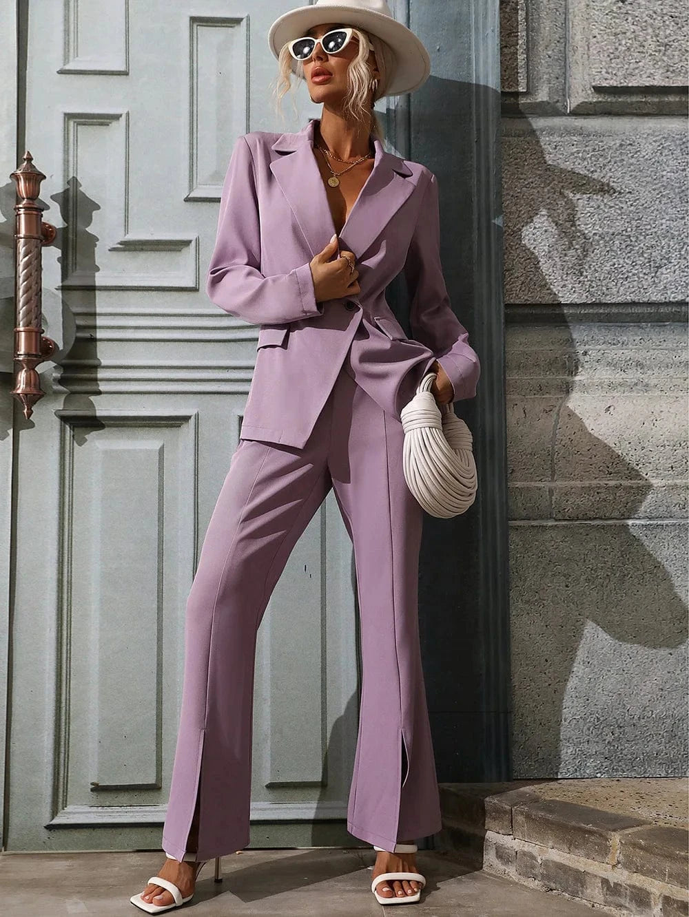 XL / Purple 2023 Custom High Quality Fashion Casual Elegant Long Sleeve Femme Formal Wholesale Blazer Suit Two Piece Set Ladies Women