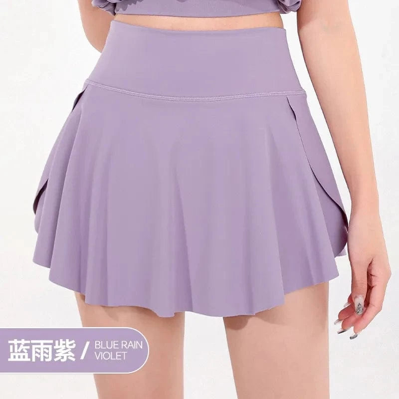 XL / Purple 2024 Women's sports skirt anti exposure outdoor badminton tennis skirt pleat splicing two high waist yoga culottes quick dry
