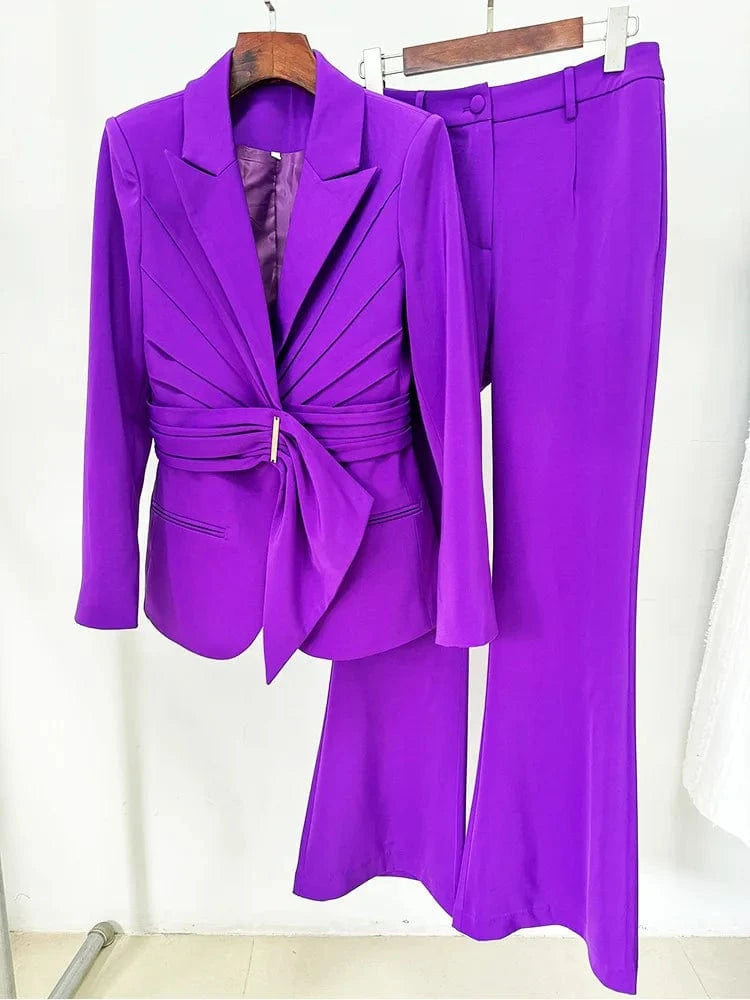 XL / Purple SR2317 High Quality New Styles Designer Set Celebrity Women Two Piece Set Women Clothing Belt With Ribbon