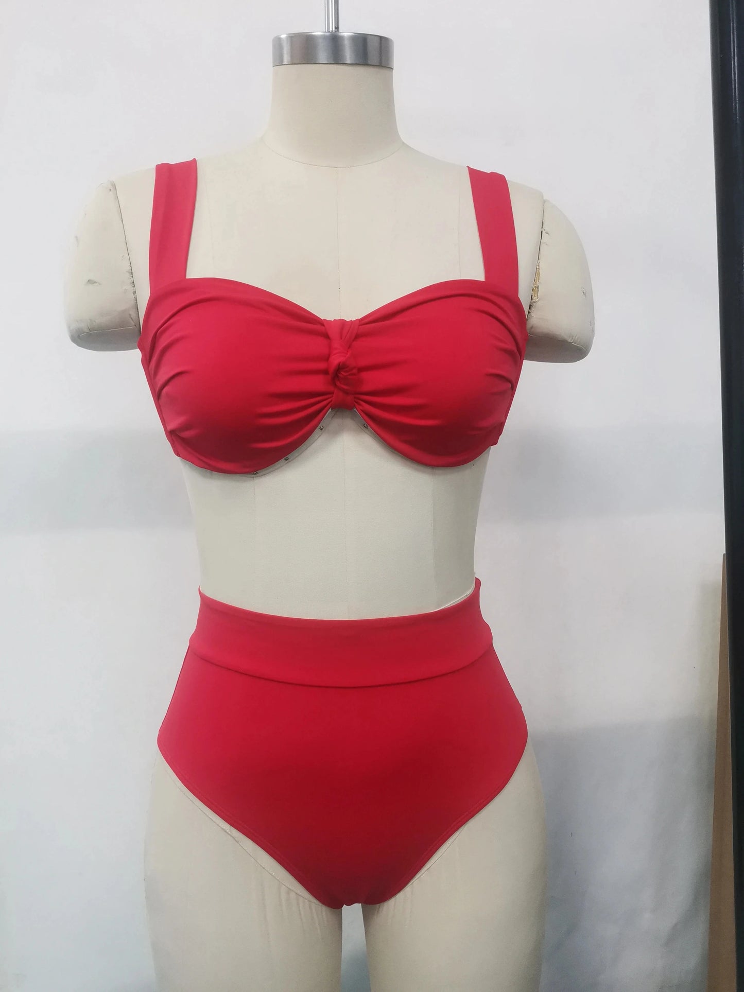 XL / Red Explosive Split Swimsuit New Solid Color Striped High Waist Sexy Bikini Set Woman Bikinis & Beachwear Swimwear 2024