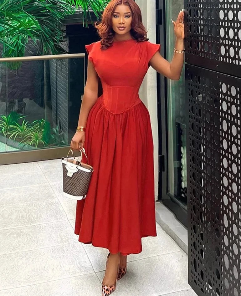 XL / Red Liu Ming Elegant Fall Women 2024 New Casual High Waist Party Club A Line Long Dress