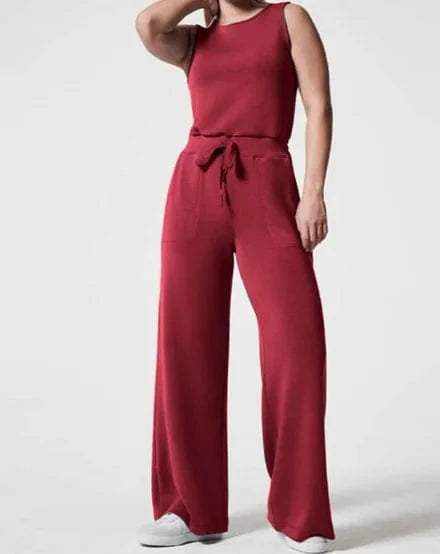 XL / Red Liu Ming Hot Selling Wholesale Women Casual Sleeveless Solid Color Bodysuit Wide Leg Loose Long Pants Bodycon Jumpsuits
