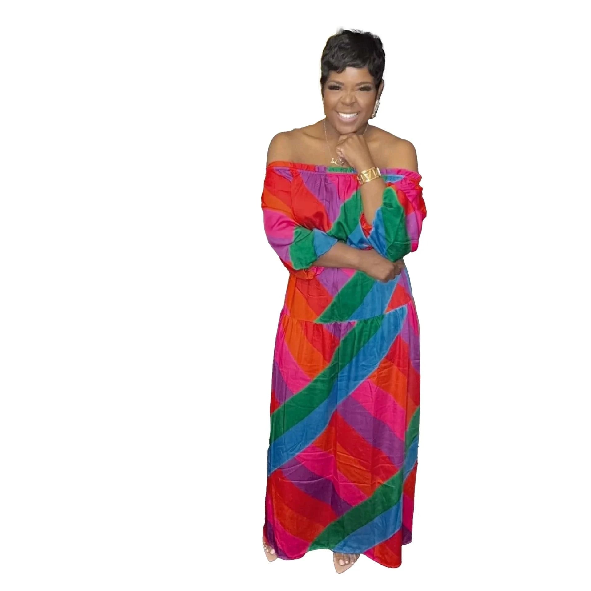 XL / Red Liu Ming New Arrivals Autumn 2024 Trends Women Sexy Off Shoulder Long Sleeve Printed Maxi Dress