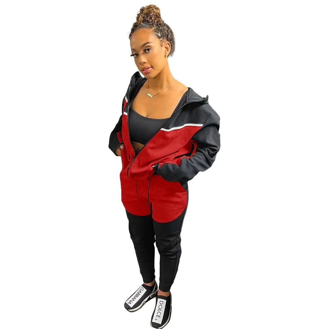 XL / Red with black Cotton Jogger Sets Women Thick Woman Jog Suit Track Suit Sports Thick Material 2pc Winter Sets Sweaters Hoodies Sweatshirts