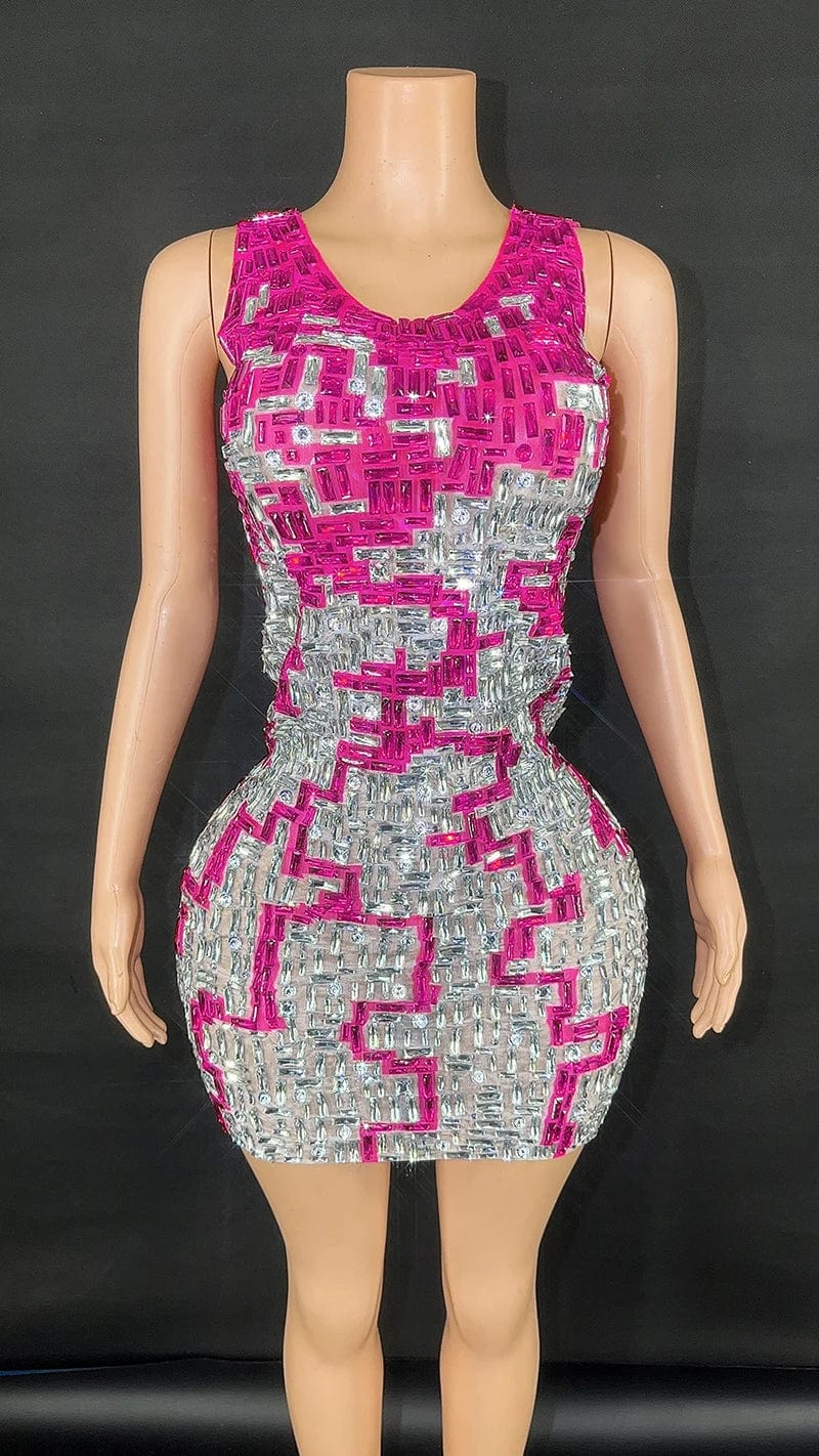 XL / rose red Novance Y3652 Wholesale Products In Bulk Chic Woman Clothing Sleeveless Diamond Evening Dresses Luxury For Women Sexy Mesh