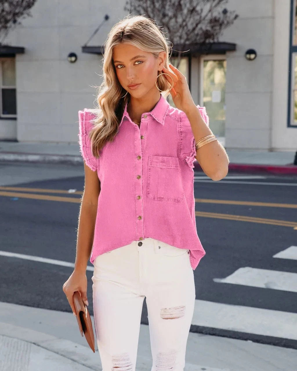 XL / sleeveless Pink DAMOCHIC New Denim Jackets and Coats for Women Winter Autumn Solid Long Sleeve Hole Destroyed Jeans Jacket Coat Trench Casual