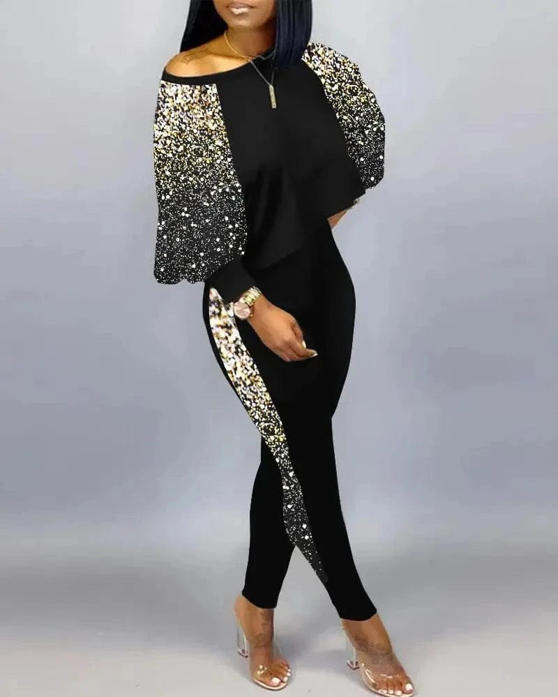 XL / Star ANSZKTN Women Spring Fall  Individuality Print  Long Sleeve Pullover Long Pants Autumn Womens Two Piece Casual Sets