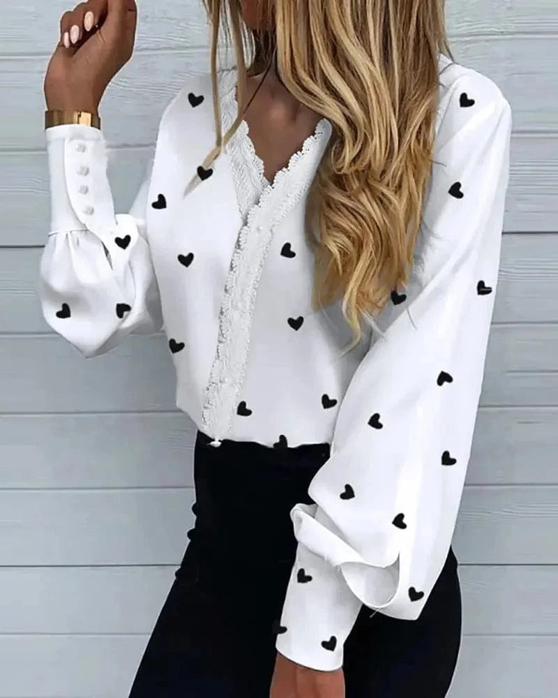 XL / White 2 2024 Europe and the United States Spring and Summer New Women's Fashion Printed lace Casual Shirt