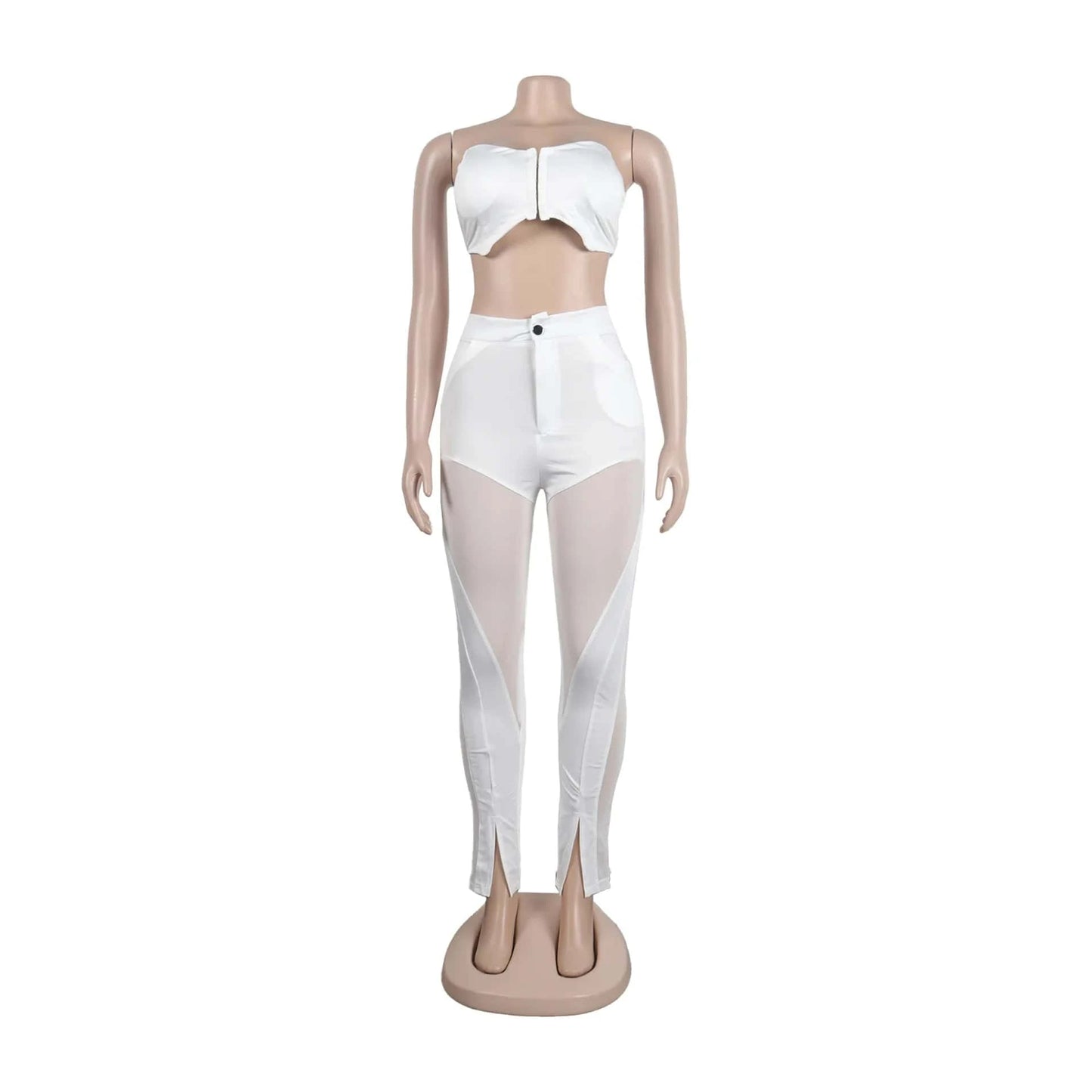 XL / White A7332 2024 Outfits For Women Solid Corset With Patchwork Pencil Pants Party Outfits Women Two Piece Set Club Set