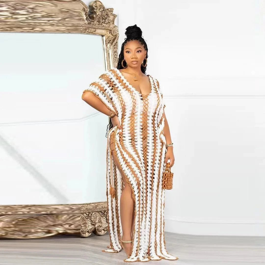 XL / White Women trendy beach cover up split maxi dresses summer beach 2024